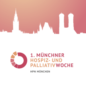 Plakat mit Motiv Münchner Skyline. Ja, ENDlich. Münchner Hospiz- und Palliativwoche. 12. bis 19. Oktober 2024.